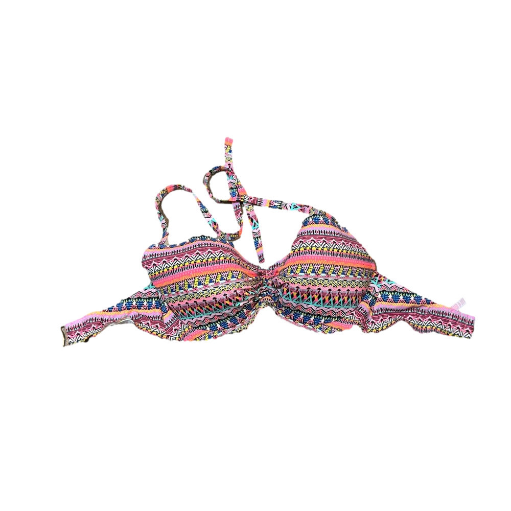 Victoria’s Secret Bandeau Halter Bikini Top Vibrant Southwestern Aztec Metallic